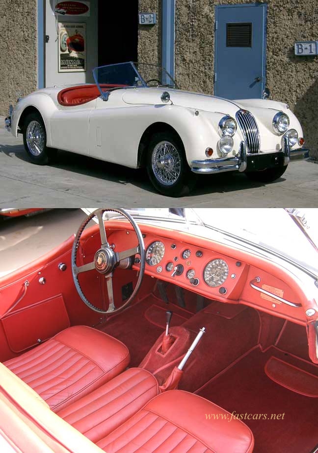 1954 JAGUAR XK140 MC ROADSTER - WHITE/RED LEATHER. CHROME WIRES.